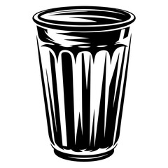 High contrast black and white illustration of a faceted glass tumbler
