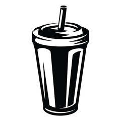 Black and white illustration of a soda cup with straw design