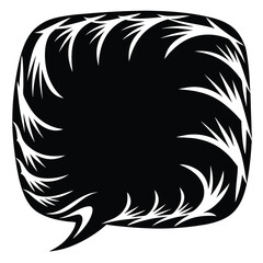 Dramatic black and white speech bubble with organic floral design elements