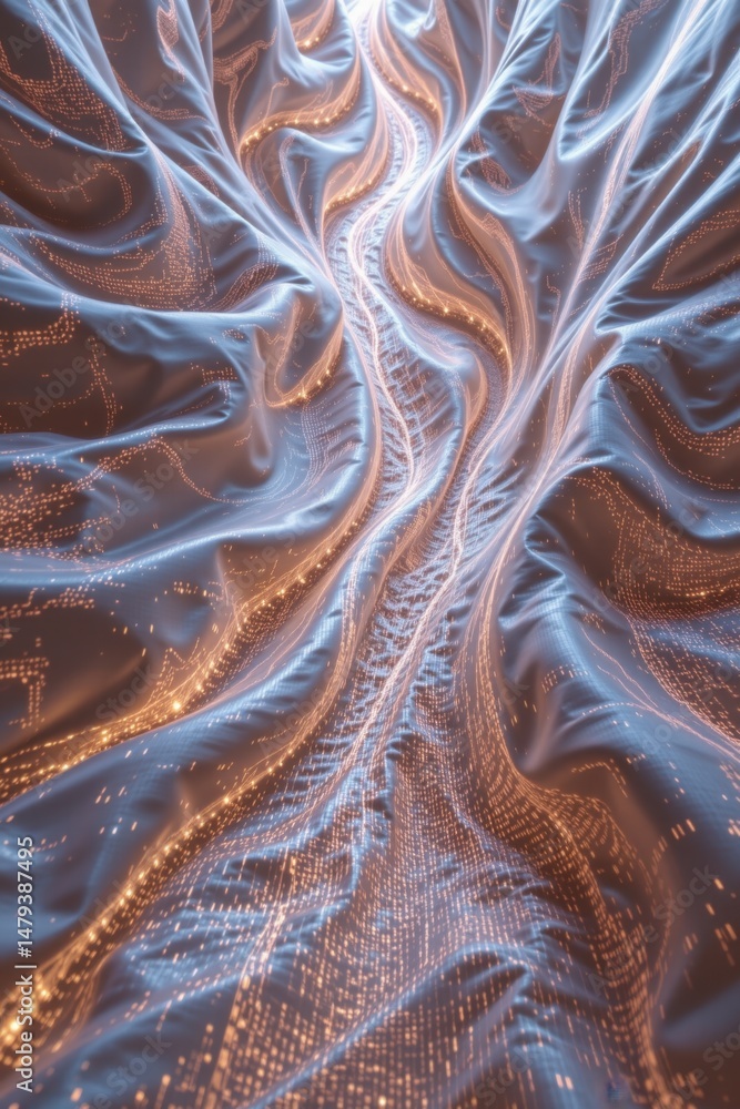 Fototapete An abstract conceptualization shows the intertwining of futuristic neural pathways, glowing with digital light, creating an intricate network representation of technology.