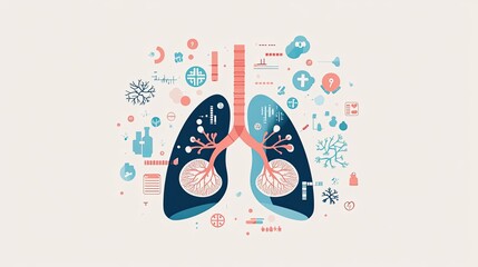 Lungs Abstract Blue  Red Graphic on Beige Background.