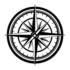 Detailed Black and White Compass Rose with Multiple Concentric Circles