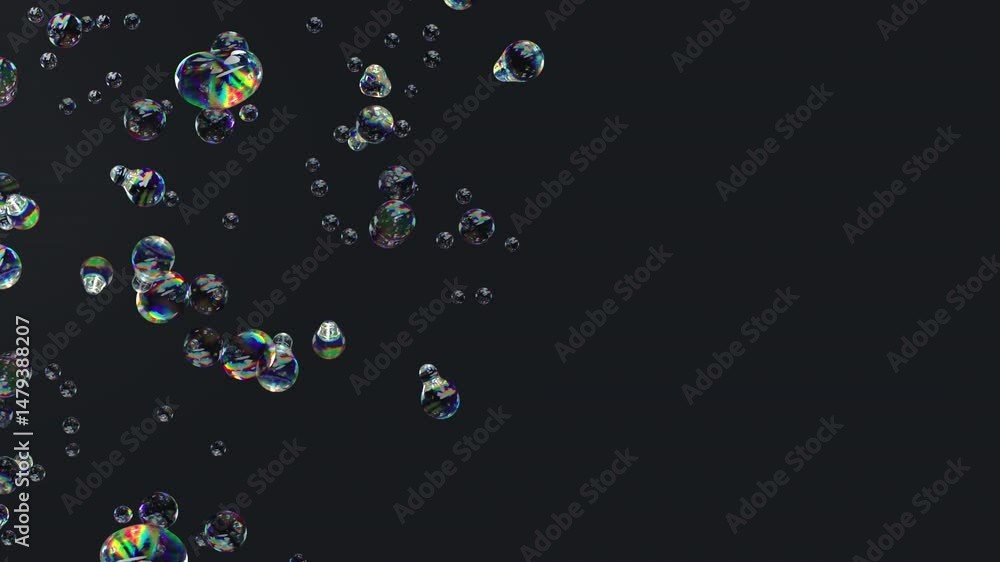 Poster metaball liquid transparent iridescent blobs. 3d rendering abstract multicolor moving flow bubbles. 