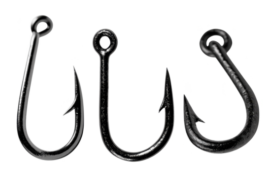 Fishing Hooks Collection On Transparent Background