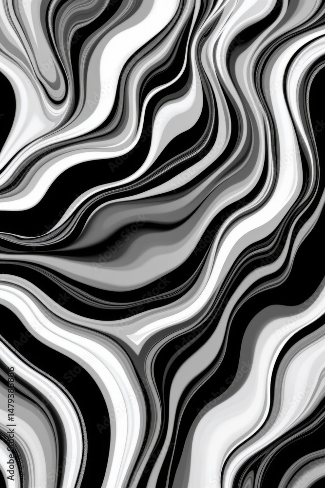 Aufkleber abstract monochrome digital painting with swirling black white and gray flowing lines creating a mes