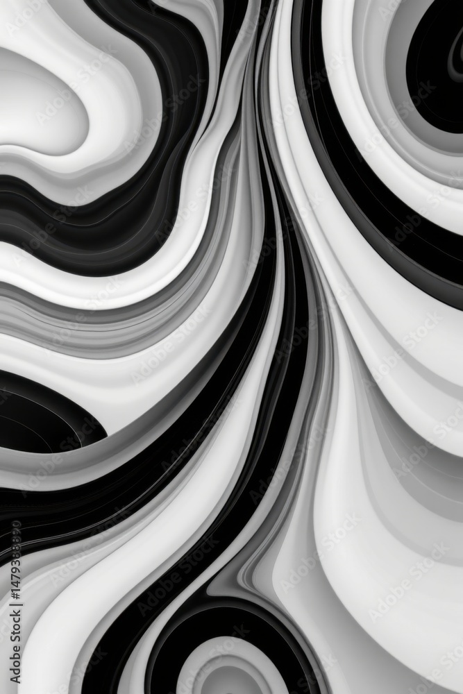 Poster abstract monochrome illustration featu swirling waves and curved lines creating a captivating motion