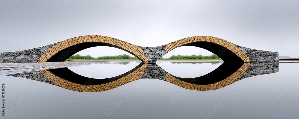 Poster a photographer captures the reflection of a historic bridge in a puddle after rain, flipping the per