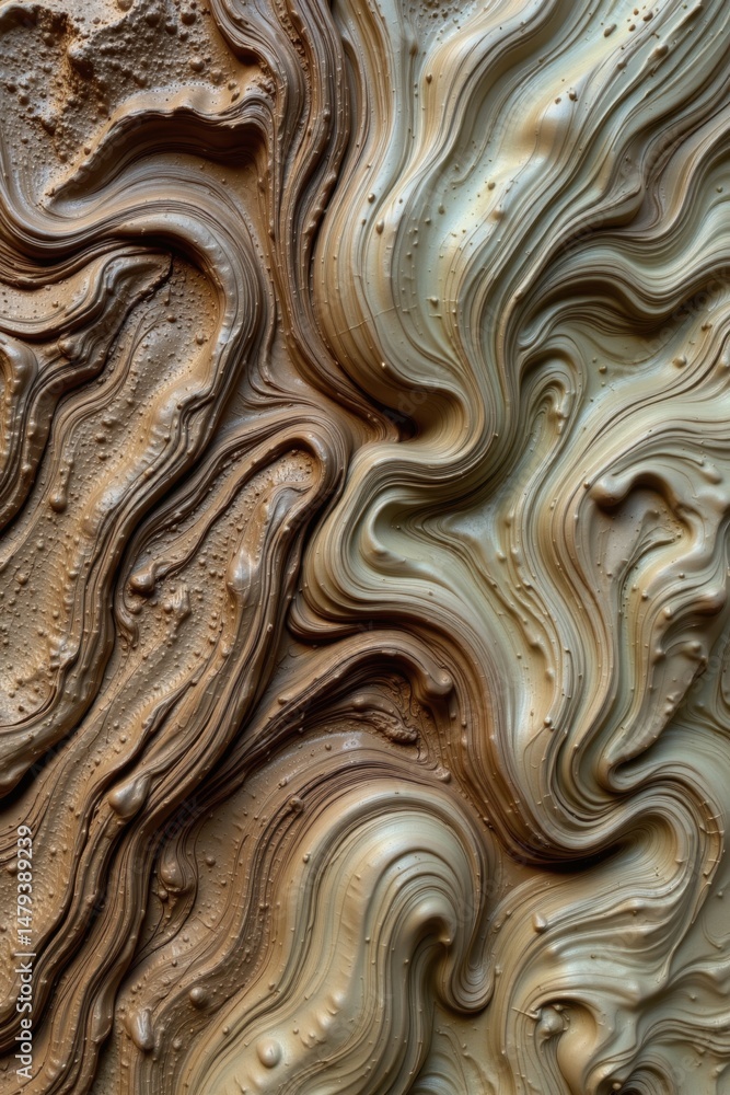 Poster the textured surface of swirling, abstract clay art creates an organic, fluid design with dynamic mo