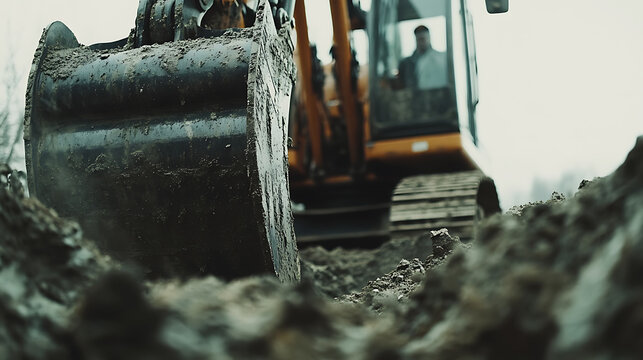 Excavator Digging in Mud