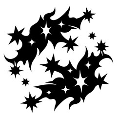 Abstract swirling shapes and bright stars create a celestial vector design