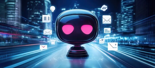 AI bot navigating digital cityscape