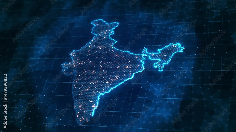 Aufkleber map of india infographics digital screen globe network tech concept of world cloud computing network
