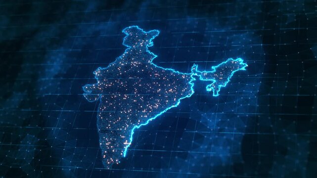 Map of India infographics digital screen globe network tech Concept of world Cloud computing network connecting. data transfer cyber, business information exchange advanced global technology networks