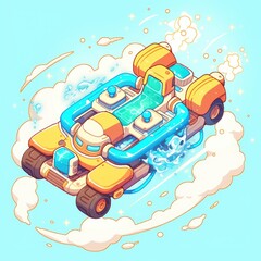 Cartoon vehicle, bright colors, futuristic design, water-based, stylized