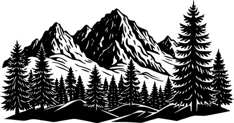 Mountain Landscape Silhouette PNG – Scenic Mountain Range with Transparent Background, Nature Horizon Illustration for Outdoor and Wilderness Designs