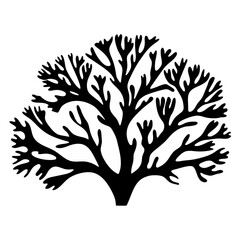 Obraz premium Abstract Black Bushy Tree Silhouette Against White Background with Branching Structure