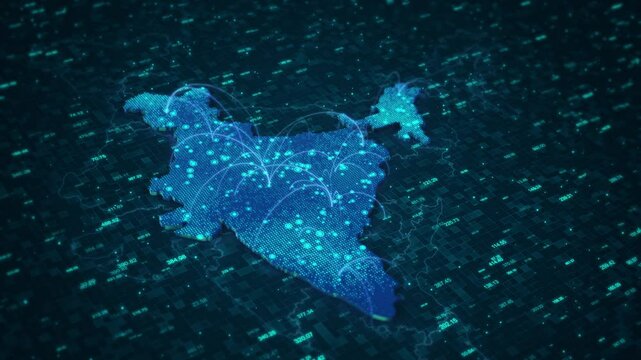Digital map of India Indian futuristic background. world map, world dots connecting line, global wireframe connect political economic financial events. network, Business technology presentation 3D 4K