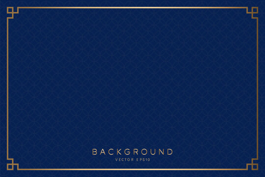 Chinese New Year blue background with oriental style pattern and golden line border decoration, spring festival, vector design