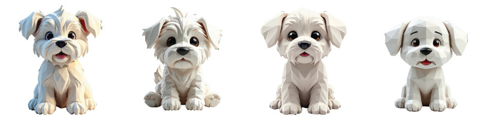 Fototapeta premium Set of 4 Cute White Puppy Dog Cartoon Characters Vector Illustration