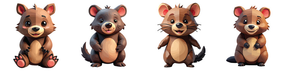 Obraz premium Set of 4 Cute Cartoon Brown Bear Characters Vector Illustration