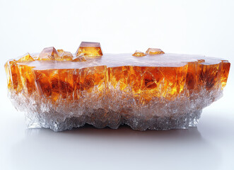 Fototapeta premium Ice and Amber Resin Table Isolated on White Background with Textured Surface and Translucent Elements