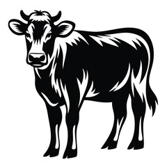 Detailed Black and White Vector Image Depicting a Holstein Dairy Cow