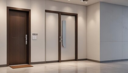 Sleek minimalist lobby door, modern service bell ,  architecture,  polished surface