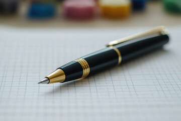 Fototapeta premium Pen resting on paper, ready to write.