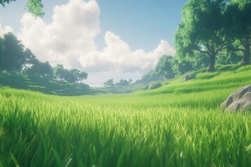 Obraz premium Lush green valley, sunny day, rolling hills