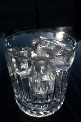 Ice cubes in a glass. Close up. Selective focus.