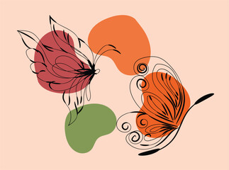 Obraz premium Abstract Butterfly Line Art Design with Organic Shapes and Earthy Tones