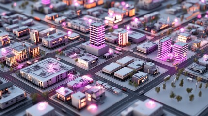 Obraz premium Detailed cityscape model with glowing lights.