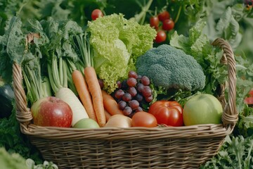 Fototapeta premium Bountiful harvest of fresh produce in a wicker basket (1)