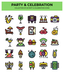 25 Party and Celebration Icons. A vibrant collection of festive and colorful icons perfect for events and parties.