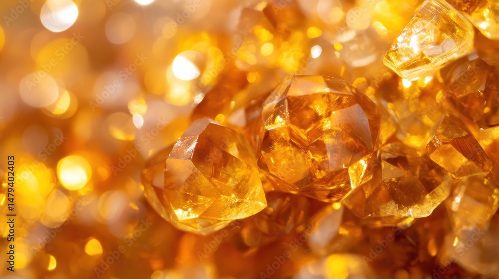 Aufkleber close-up macro view of sparkling citrine gemstones displaying facets and golden hue with bokeh backg