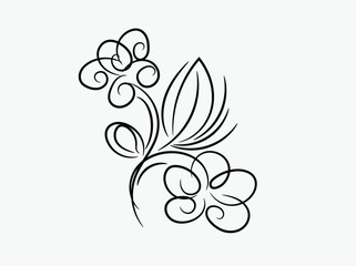 Elegant Black Line Art Floral Design Element for Invitations and Decorations