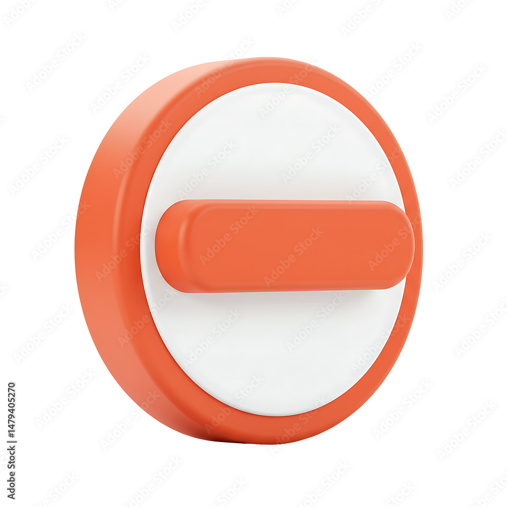 Aufkleber abstract 3d render of a coral orange and white circular button with a horizontal bar
