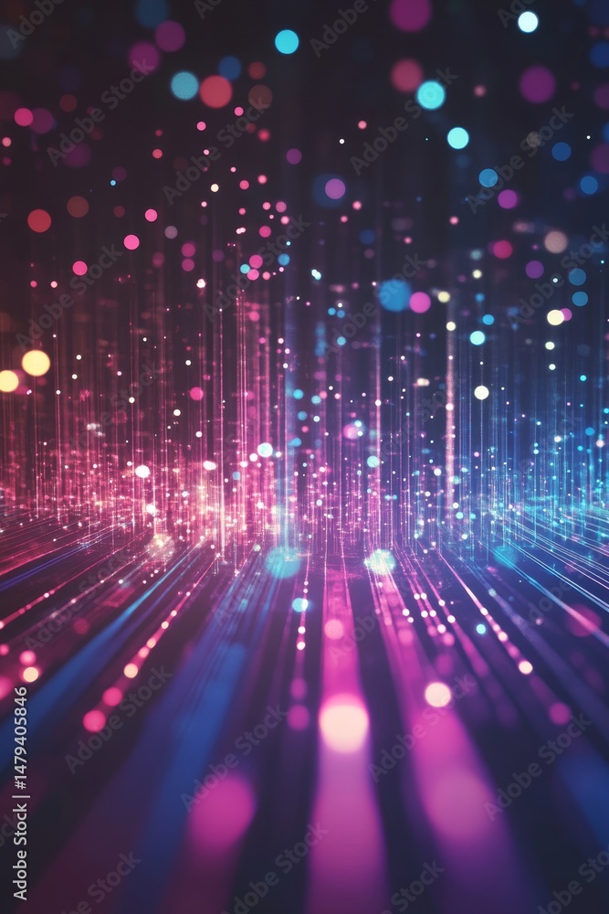 Poster bright colorful lights stream down over a dark surface, creating a festive and magical abstract back