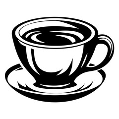 Stylized monochrome illustration of a cup of coffee with simple artistic lines