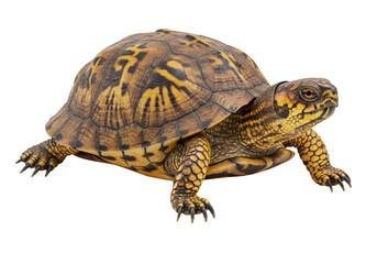 Box turtle isolated on white, detailed studio portrait of this turtle, slow turtle
