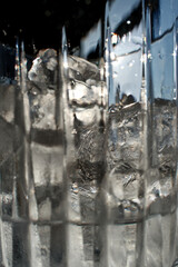 Ice cubes in a glass. Close up. Selective focus.