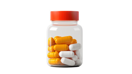 Medicine Bottle Filled with White and Orange Capsules Healthcare Supplements Pharmacy Drugs