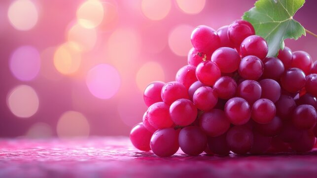 Close-up of Red Grapes on Table with Bokeh Background in Studio Setting; Fresh Fruit Still Life with Copy Space for Food and Beverage Concept
