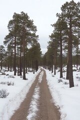 Snowy forest path