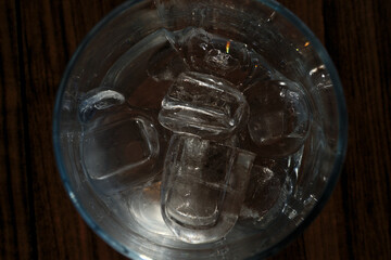Ice cubes in a glass. Close up. Selective focus.