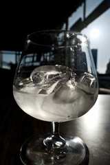 Ice cubes in a glass. Close up. Selective focus.