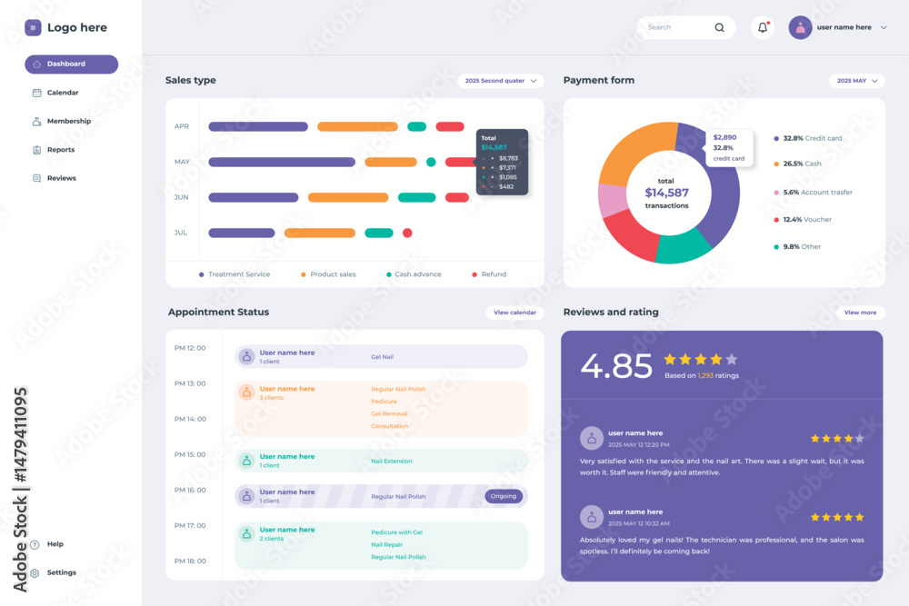 Wall mural nail shop dashboard website homepage app ui design