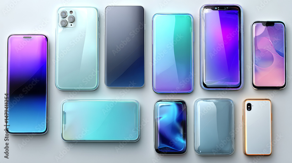 Poster 3d realistic vector icon set. smartphone with different sizes of touch screen. isolated on white bac