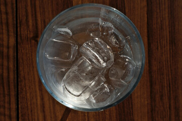 Ice cubes in a glass. Close up. Selective focus.