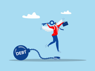 businessman holding golden key after unlock debt burden chain.Debt free or freedom for pay off debts concept vector © TA design